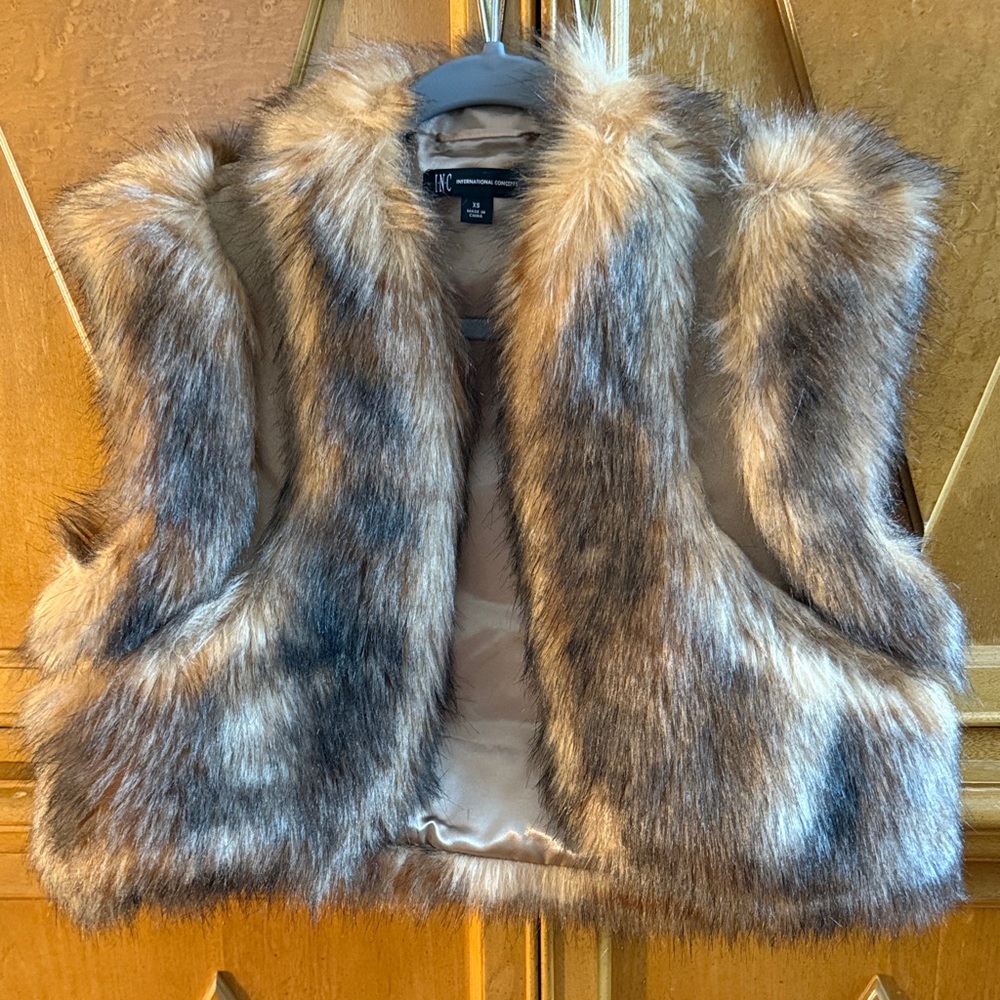 INC International Concepts Faux Fur Vest in Brown and Tan